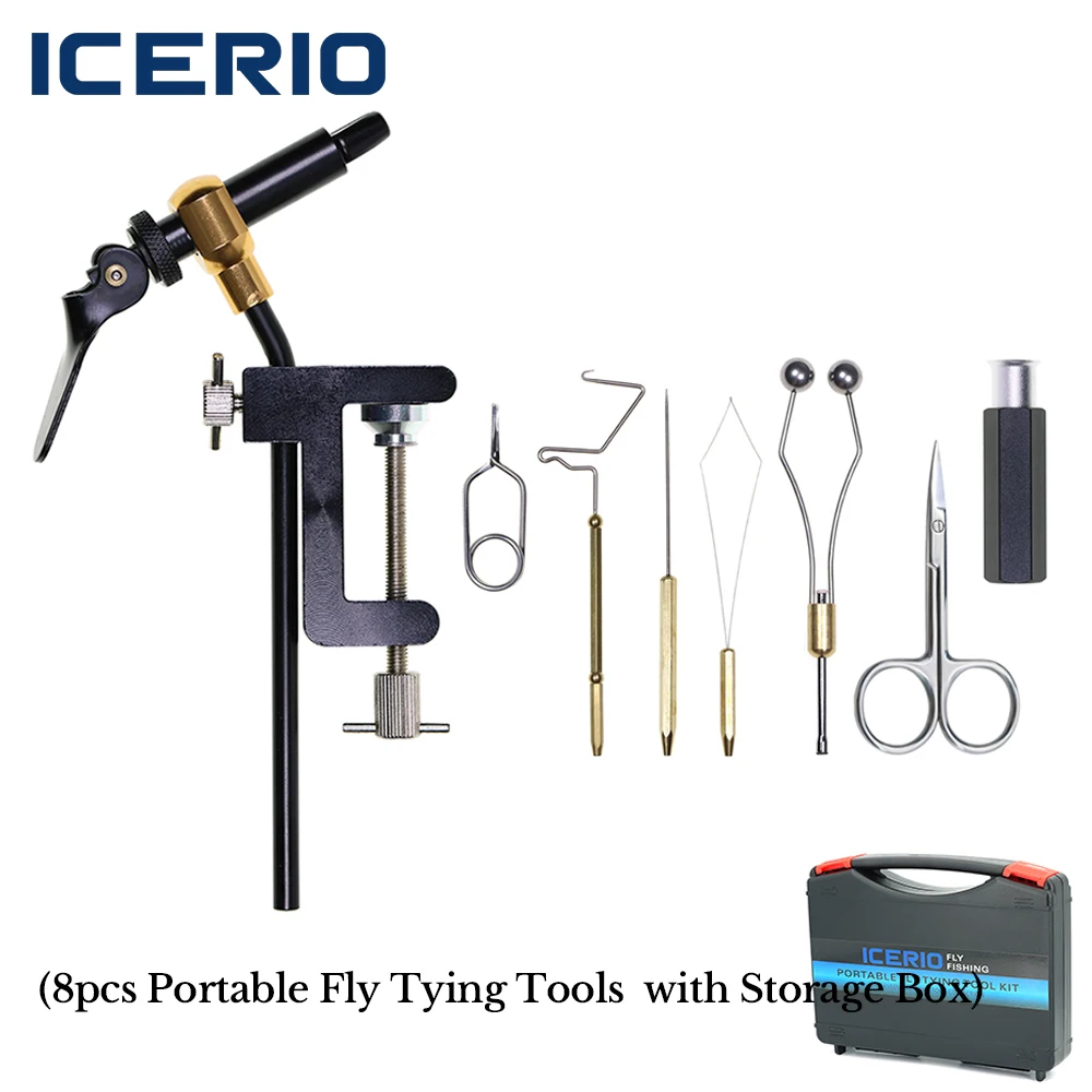 

Набор инструментов для вязания мушек ICERIO, 8 предметов, портативный, с тислями-струбцинками, бобиной и фиксатором для концовки, для нахлыстовой рыбалки