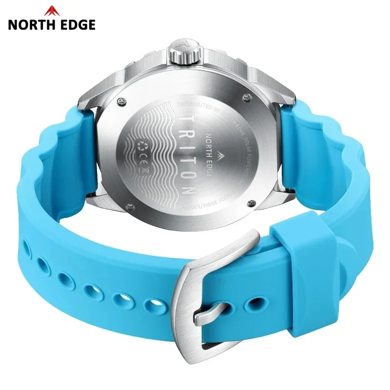 

【Best-selling】 NORTH EDGE TRITON Solar Powered Dive Watch Men Quartz Watches For Men 316L Stainless Steel Case Waterproof 300M
