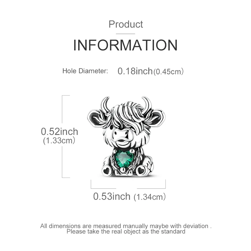 925 Sterling Silber Charms Perle CZ Zirkon Highland Kuh Herz Anhänger Passend für Original Armband DIY Damen Schmuck Geschenk – Detail 4
