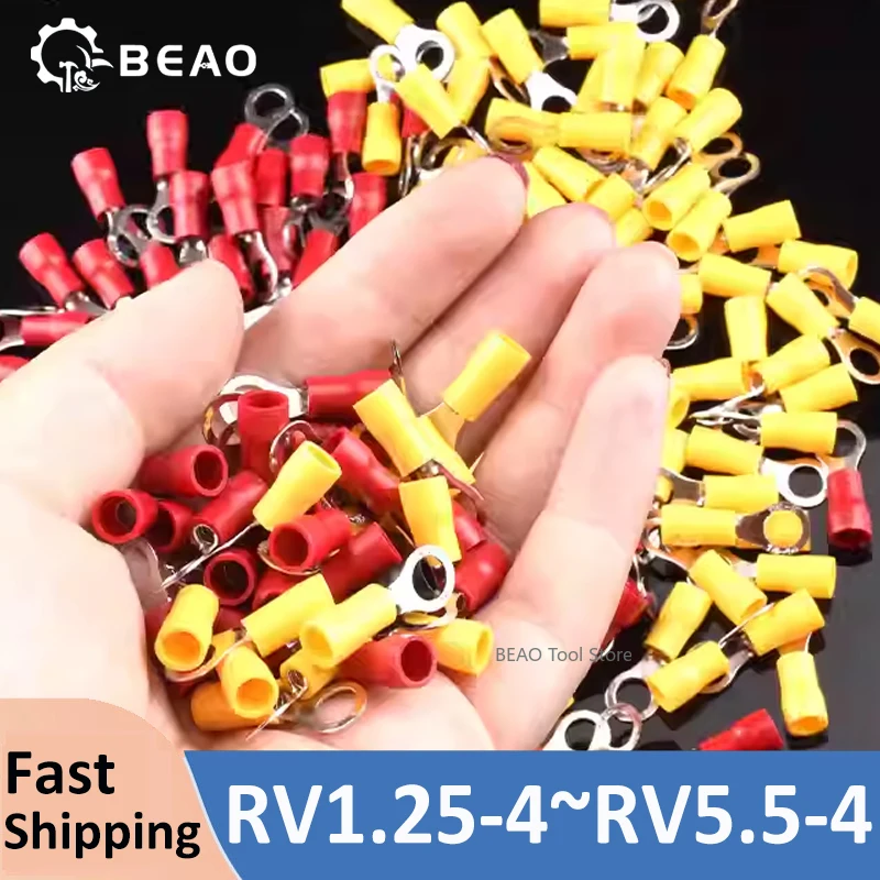 RV1.25/2/3.5/5.5 Insulated Ring Crimp Terminal round copper nose O-shaped cold pressed terminal PVC flame retardant