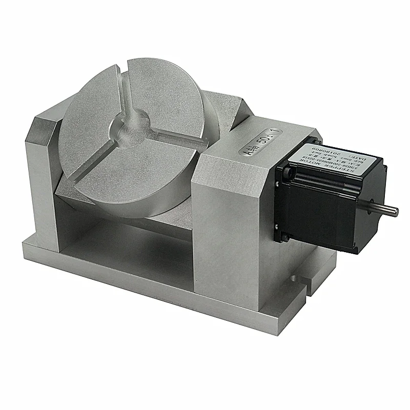 5th Axis CNC Rotary Axis Dividing Head Speed Harmonic Gearbox Reduction Ratio 50:1 Double Supports with 57MM Stepper Motor