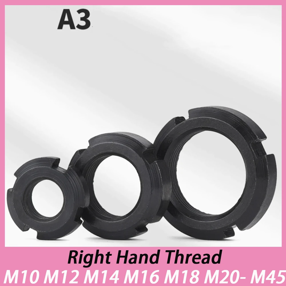 2/3/5/10Pcs Right Hand Thread Round Nut GB812 M10 M12 M14 M16 M18 M20 M22 M24 M25 M27- M45 Slotted Nut / Four-Slotted Lock Nut