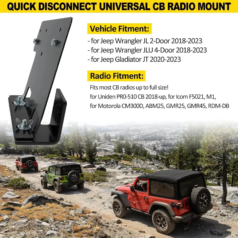 Passenger Side Quick Disconnect Universal CB Radio Mount Mobile Radio Mount for Jeep Wrangler JL & Gladiator JT 2018-2024