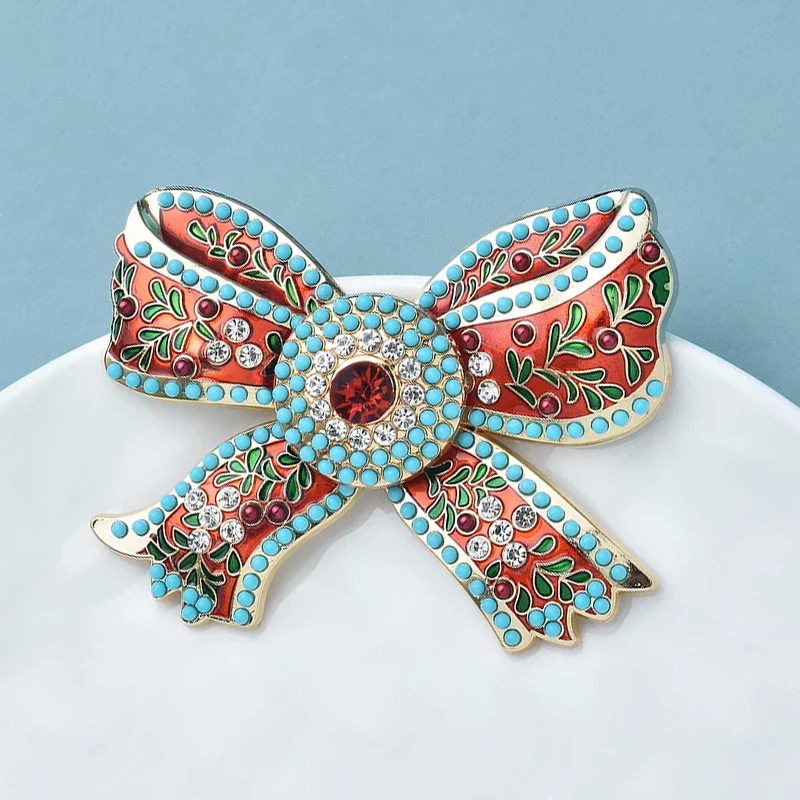 Wuli&baby Vintage Big Enamel Bowknot Brooches For Women Lady Beautiful New Year Knot Party Office Brooch Pins Gifts