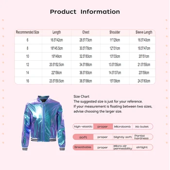 Kids Metallic Dance Bomber Jacket 3 Kids Girls Long Sleeve Casual Sports Bomber Jackets Jazz Hip-hop Street Dance Costume Boys Shiny Metallic Baseball Outwear Coats 3
