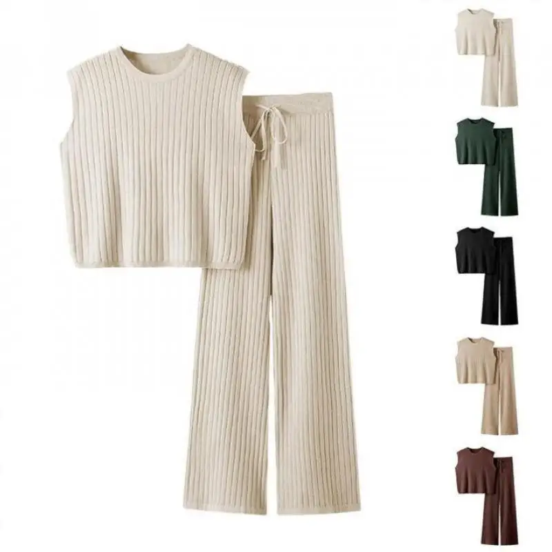 

Women's Two-Piece Knitted Set Summer Outfit Cross-Border Sle Casual Sportswear Seven-Quarter Sve Autumn Suitable