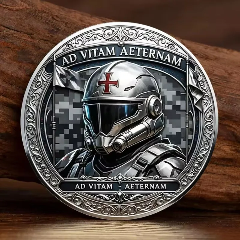 2D Future Brotherhood Challenge Coin Medieval Templar Knight Futuristic Space Soldier Antique Silver Plated Commemorative Coin