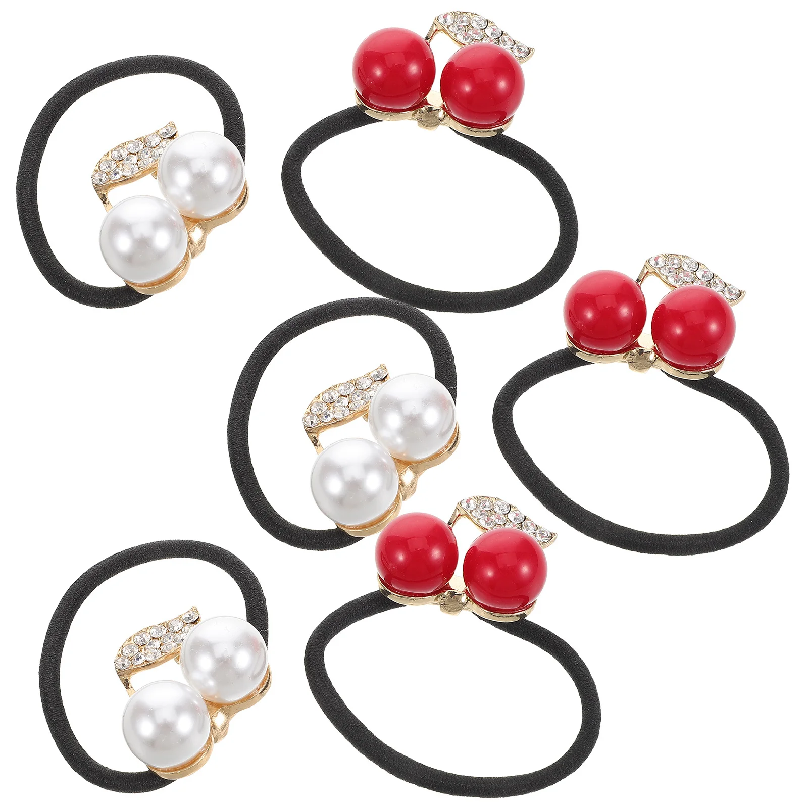 

6Pcs Cute Hair Accessories Rhinestone Cherry Hair Ties Elastic Bands Stylish Ponytail Holders Women Girls Accessory