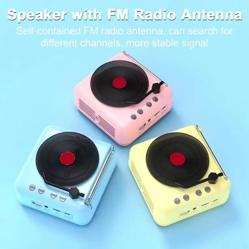 Speaker with Fm Radio Antenna Rotating Vinyl Design Speaker Vintage Vinyl Bluetooth Speaker with Fm Radio Retro Mini Stereo