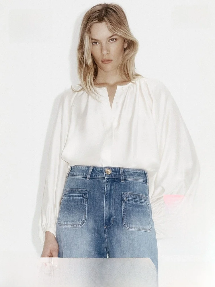 

Джинсы с высокой талией и широкими штанинами, Новое весеннее поступление, женские повседневные джинсы из смеси хлопка, эластичные женские джинсы со стойкой