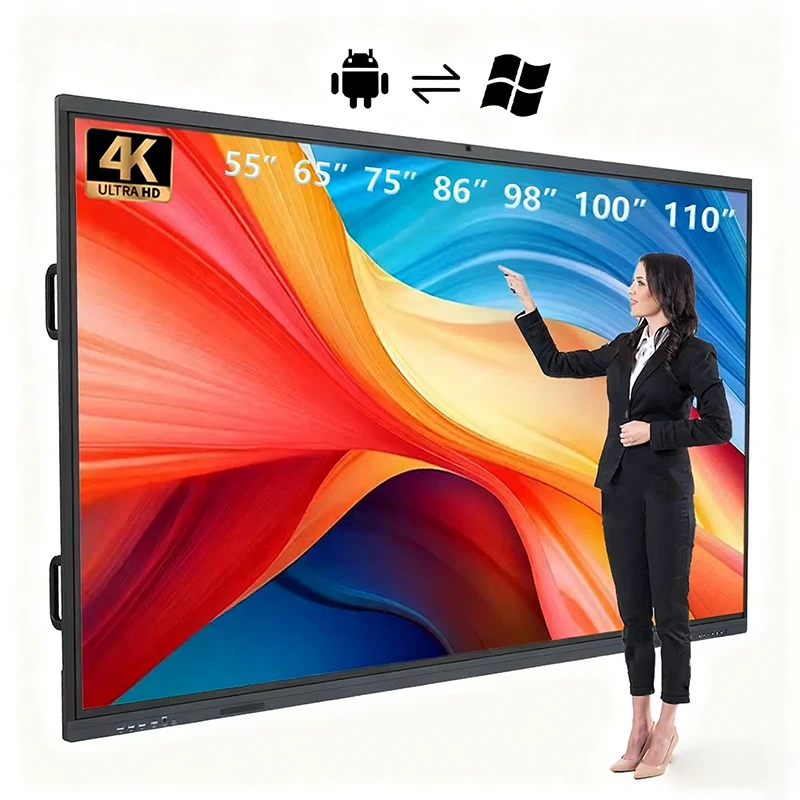 Customizable Smart Interactive Whiteboard AI Display 4K LCD Android/Windows/Dual System 55 65 75 85 98 Inch for School Office