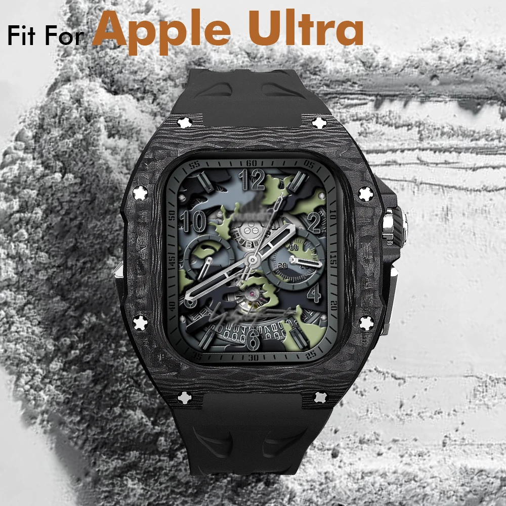 Custodia per orologio Apple in fibra di carbonio per Apple Watch Ultra 49mm accessorio Kit di modifica Deluxe con cinturino in fluorurbber