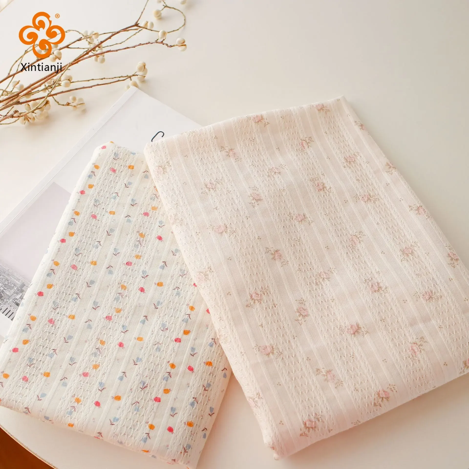 100% Cotton Lace Jacquard Fabric Pink Floral Digital Printed Flower Vintage Style Women Skirt, Children Dress, Doll Clothing DIY - Image 6
