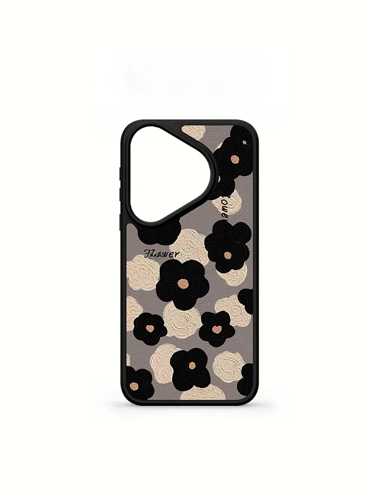 

QX Pura70 pro Phone Case Women's Fashion Oil Painting Flower Leather Pattern High Quality Anti-Fall Vintage Mate60 Trendy