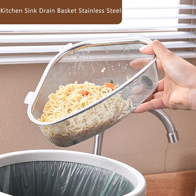 

Stainless Steel Kitchen Sink Drain Basket Triangle Food Vegetables Peel Egg Filter Storage Organizer Kitchen Drainier Shelf Rack