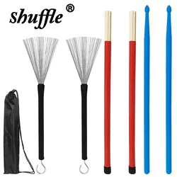 Drum Kit Brushes Sticks Set 1 Pair Drum Brushes Nylon Drumstick Drum Brush And Bamboo Drumstick Percussion Accessories Set