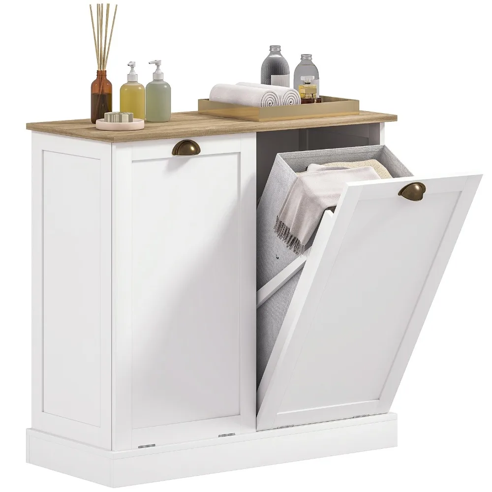 Laundry Hamper Cabinet, Tilt-Out Bathroom Storage Cabinet, White