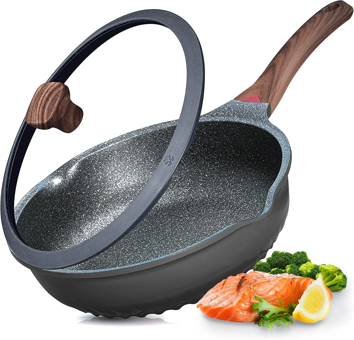 

11-Inch Nonstick Deep Fry Pan with Lid, 5Qt Saute Skillet, Ceramic Coating & Heat Indicator for All Stoves