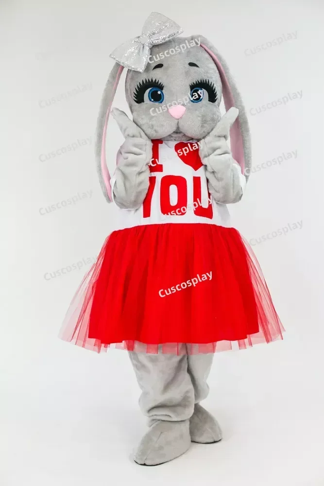 عيد الميلاد الحب رمادي أرنب زي التميمة فستان أحمر تسلية الرسوم المتحركة فستان بتصميم حالم ملابس شخصية حفلة الهالوين