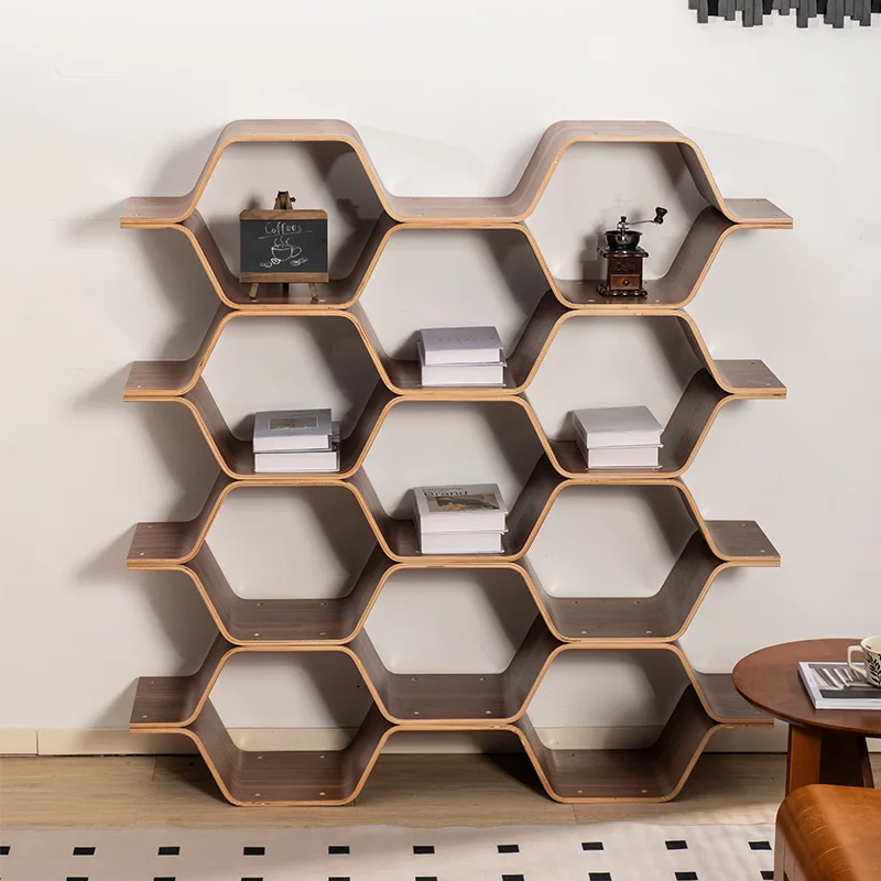 

Black walnut bookshelf Nordic simple solid wood bookcase, medieval style storage cabinet, living room display shelf