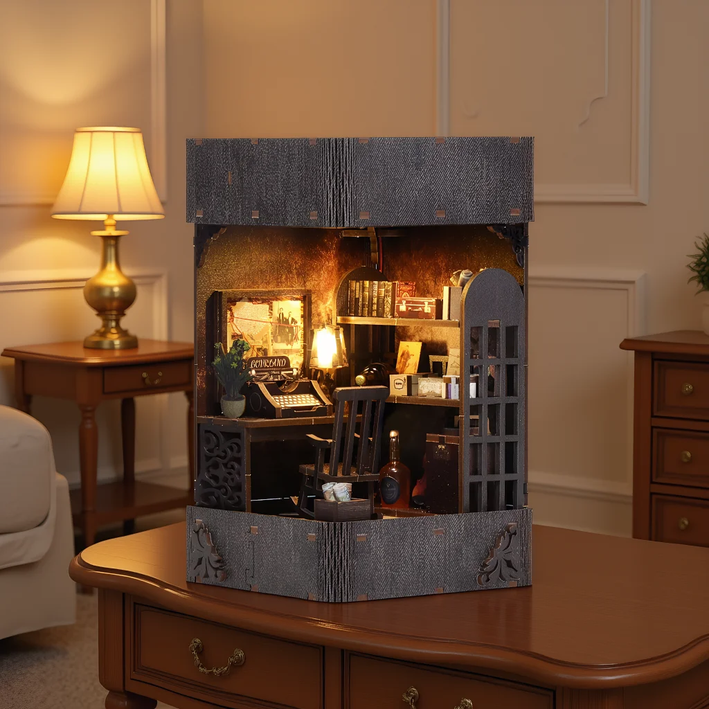 مجموعة منزل مصغر ذاتية الصنع ثلاثية الأبعاد مصنوعة يدويًا ديوراما عالمية صغيرة نماذج مشهد واقعية تحت عنوان صندوق غرفة الدمية كتاب زاوية هدية #1