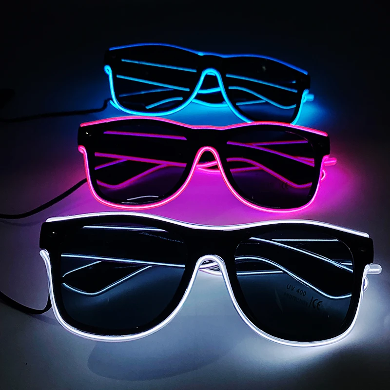 10 kolorów moda EL Wire Neon okulary przeciwsłoneczne LED Bar Dance DJ jasne migające okulary przeciwsłoneczne męskie okulary rozświetlające