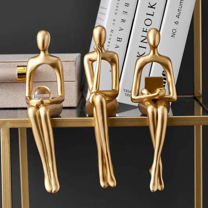 

Decorative Objects Figurines for Indoor Decoration Home Nordic Living Room Decor Resin Humanoid Gold Abstract Statue