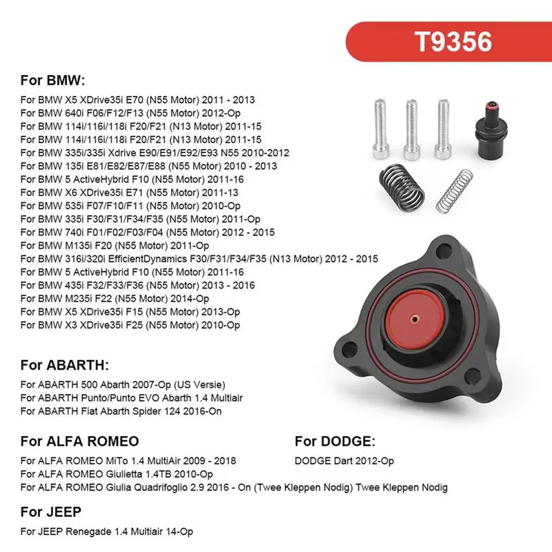 AB16-T9356 Car Blow Diverter Valve Kit Turbocharger Valve Adapter Gasket For BMW 114I 116I 118I F20 F21 For Dodge Dart 2012+ Par