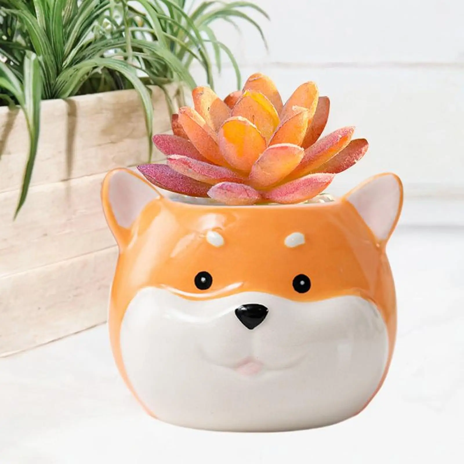 Pottery Plant Pot Animal Planter Table Centerpiece Ornament Plants Holder Flower Vase for Garden Shelf Farm Office Windowsill