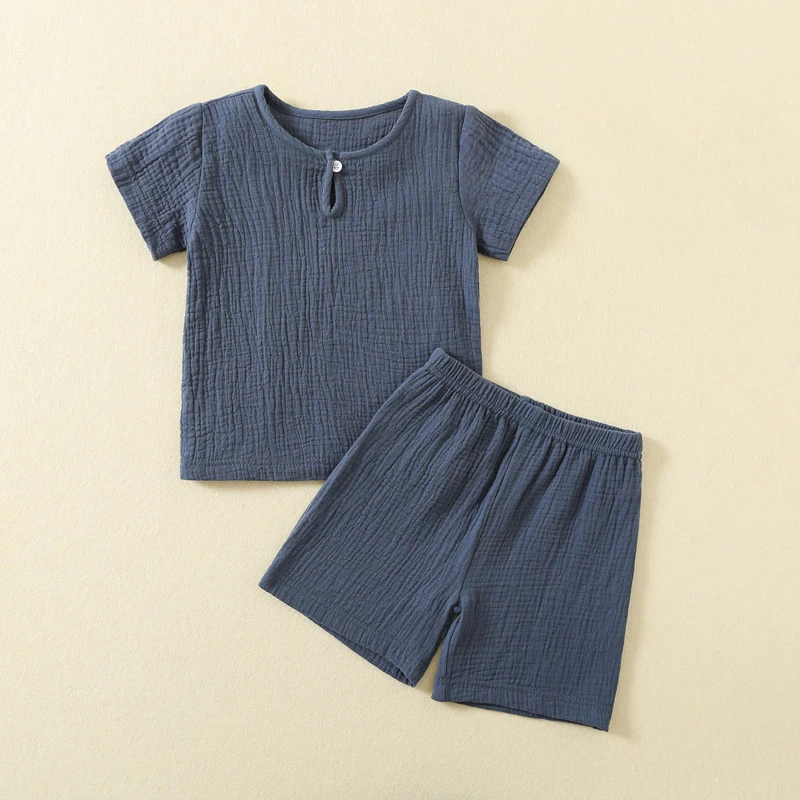 Summer Soft Thin 2 Layers Gauze Clothing Sets For Boys Girls Toddler Comfy 100% Cotton T Shirt Shorts 2pcs Sets Outfits 1-4 Yrs