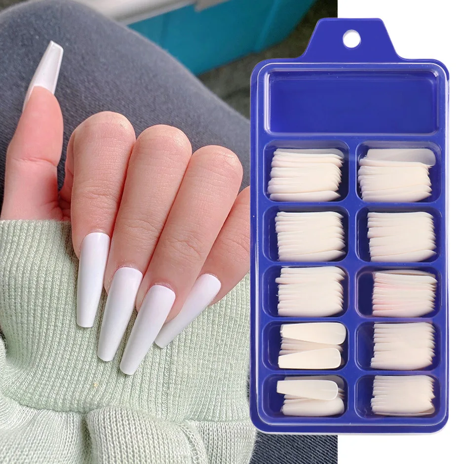 100 pçs rosa falso prego imprensa em unhas acrílico extensão caixão formas dicas de unhas artificial longo cobertura completa ferramentas para unhas
