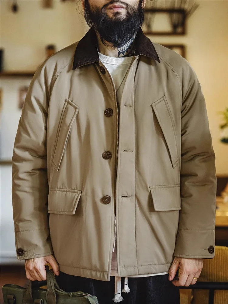 

Maden Thickened Flap Collar Cotton Jacket Men's Warmth Outdoor Safari Hunting Style Workwear American Retro Canvas Coat