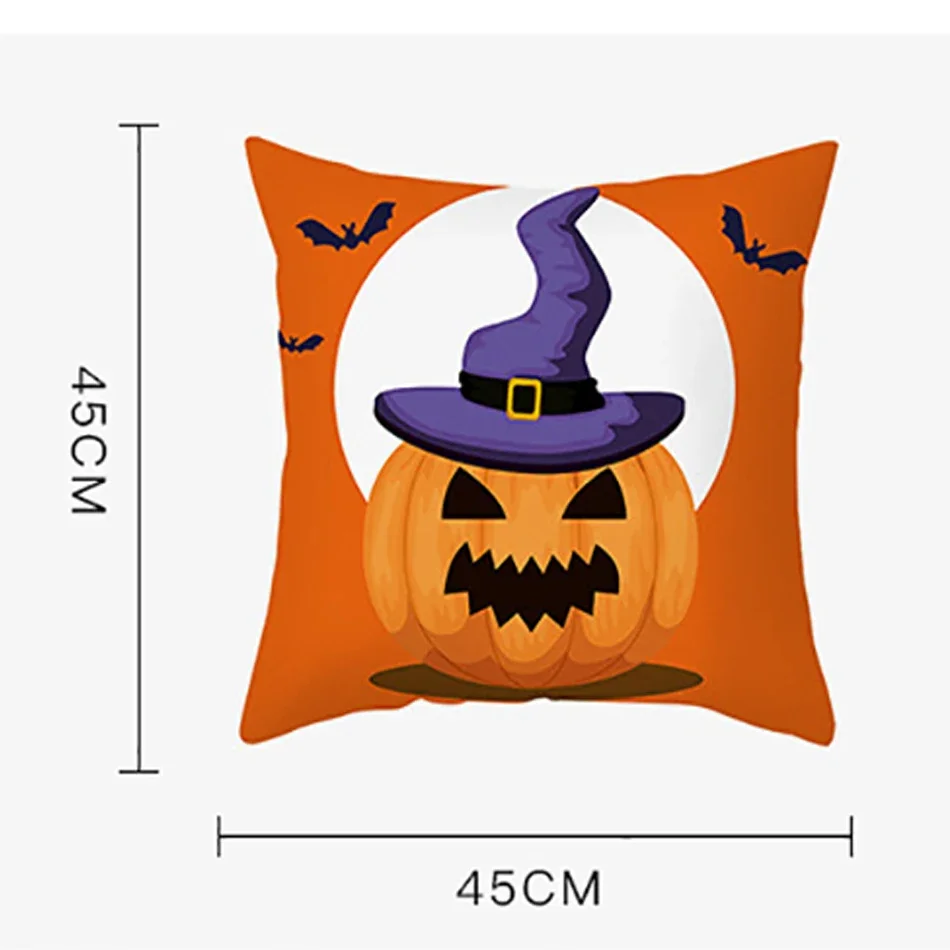 Home Decor Halloween Cushion Cover Skull Cat Scary Pumpkin Bat Castle Print Square Pillowcase Party 45x45cm Funda de almohada