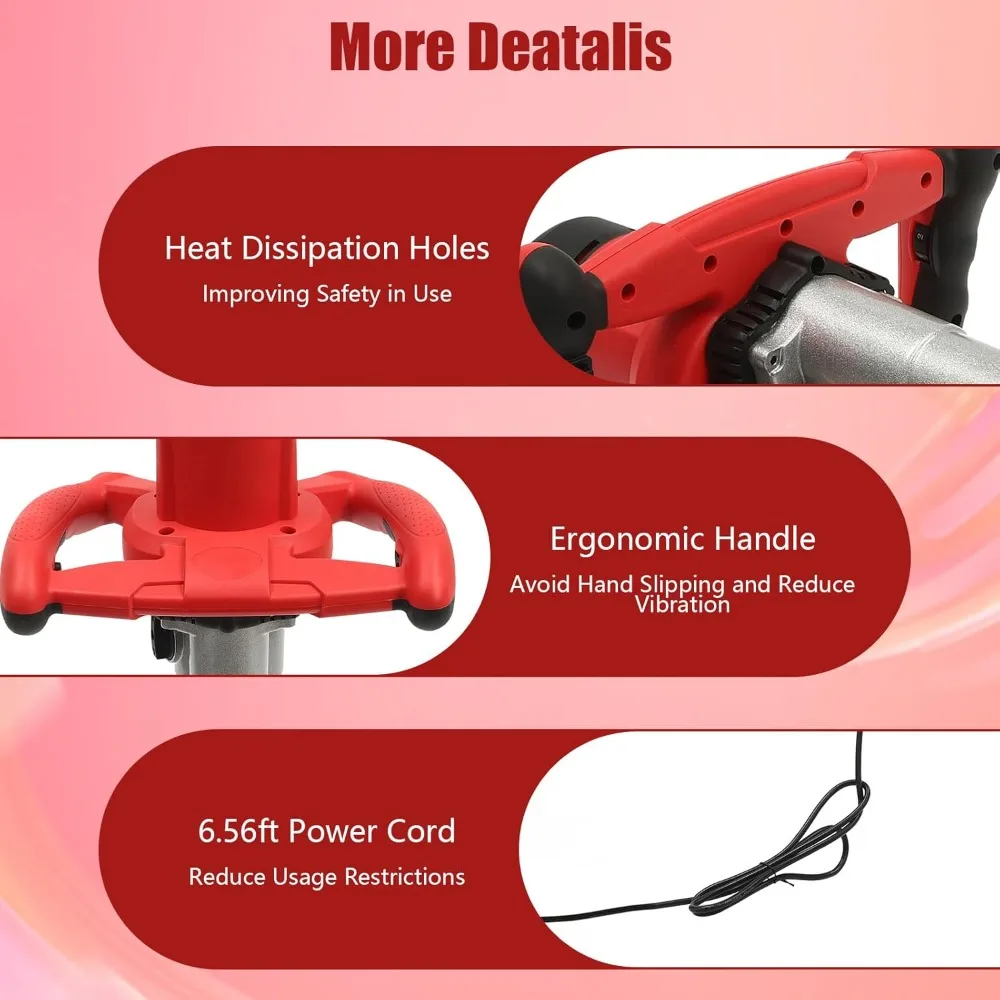 Double-Paddle Electric Cement Mixer with 6 Adjustable Speed, Handheld Electric Concrete Mixer, Portable Mud Mixer, Double