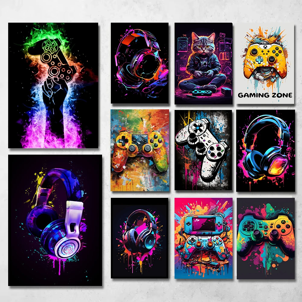 Smart Home Poster - Graffiti Colorful Game Controller with Headphones