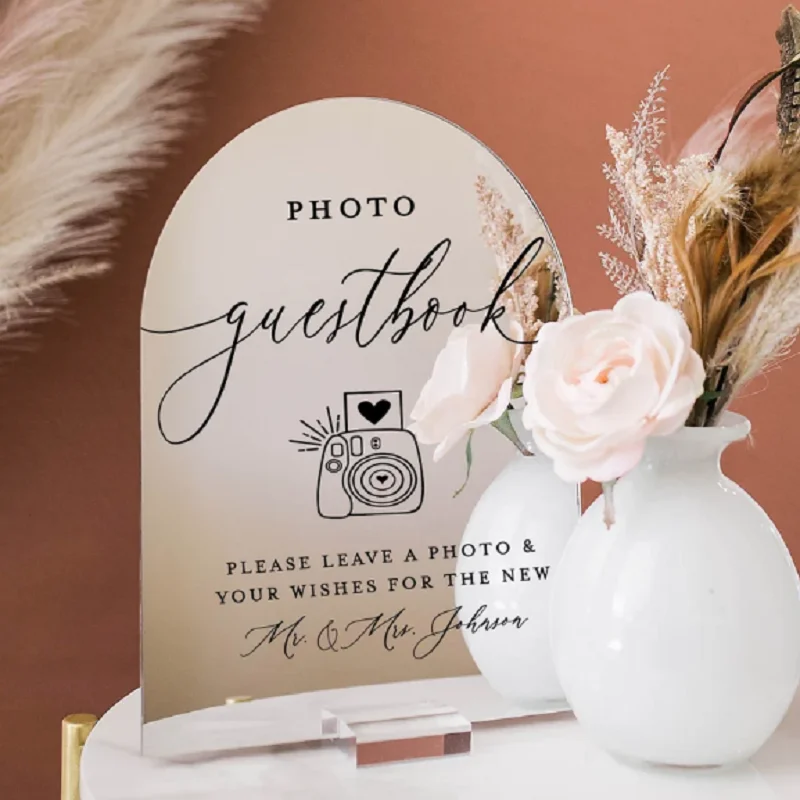 ARCH Gold Silver Mirror Photo Booth Guestbook Snap Shake It Stick It Sign It Acrylic Wedding Leave A Note & Well Wishes Sign