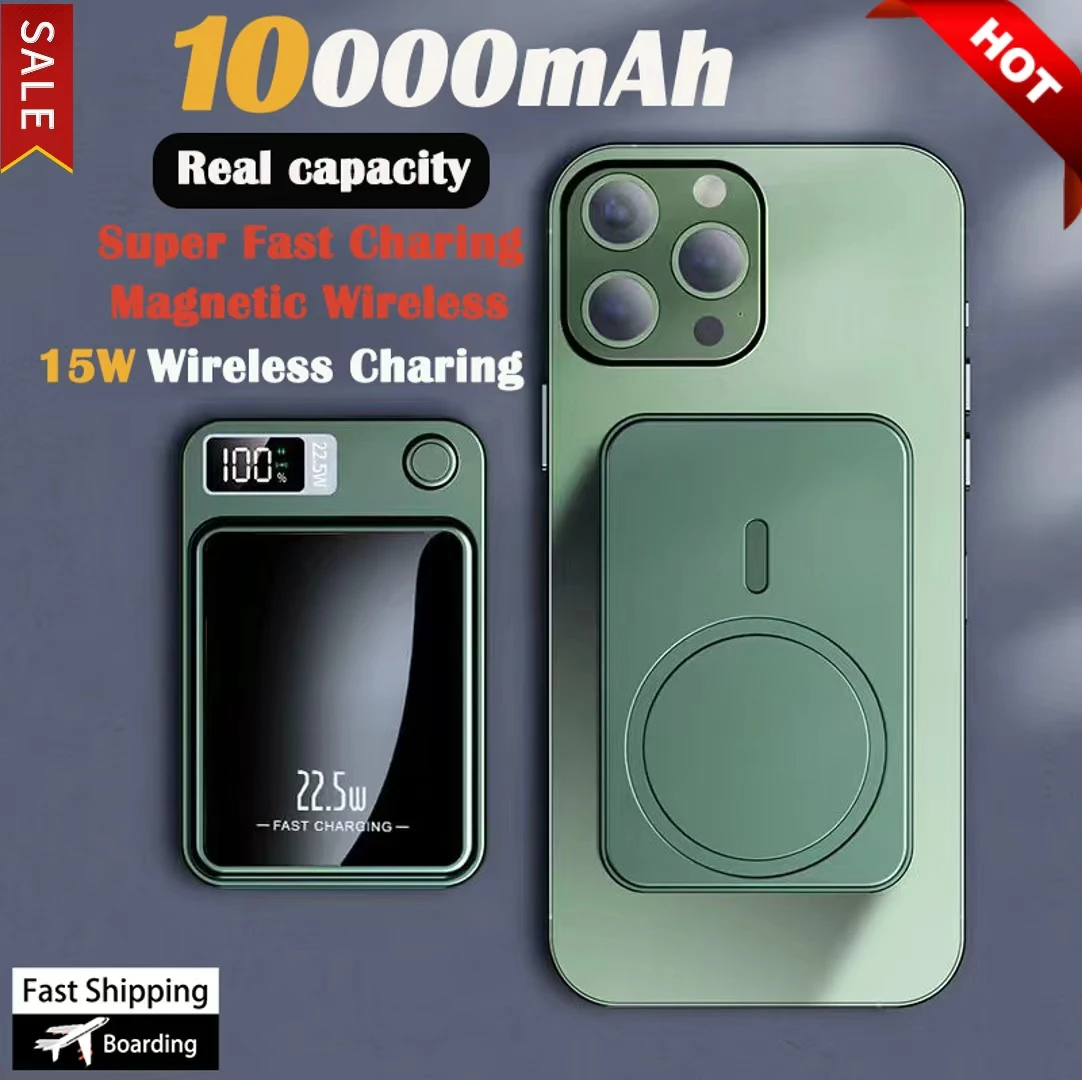 بطارية مساعدة محمولة 10000 مللي أمبير في الساعة باور بانك لاسلكي مغناطيسي شحن سريع للغاية بطارية خارجية لهاتف آيفون وسامسونج وشاومي