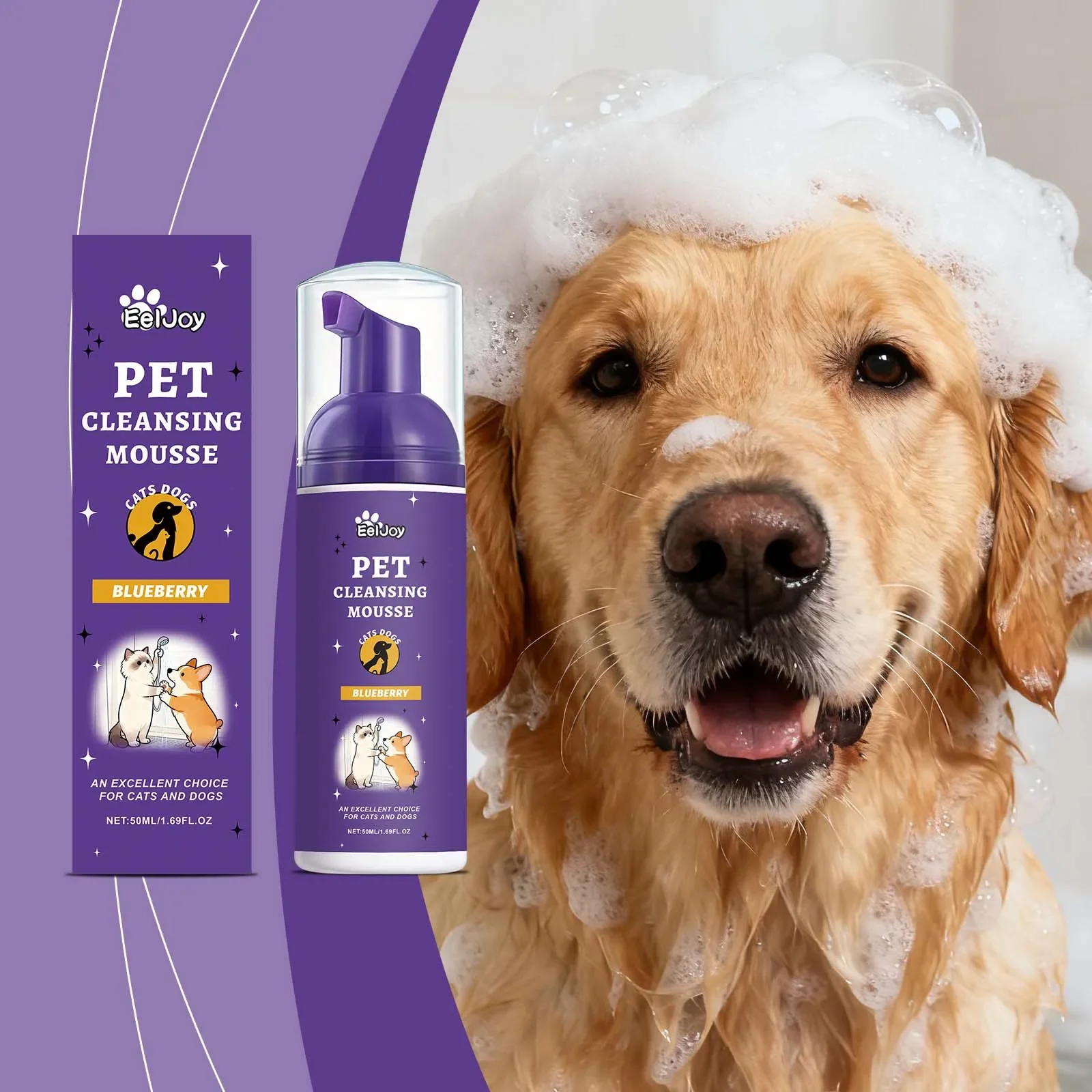 Pet Cleaning Mousse - Gentle Ingredients Cleaning Odor Keeping Pet Fur Smooth Glossy, Waterless Dry Shampoo Foam for Dogs Cats, No Rinse Deodorizing Paw and Coat Cleanser, Plant Based Lick Safe Grooming Foam for Sensitive Puppies and Kittens Daily Care