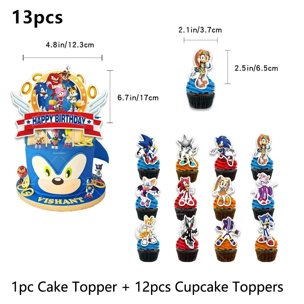 Sonic Balloons Happy Birthday Banner The Hedgehog Party Decoration Game Cake Topper Disposable Tableware Keychain Background Toy