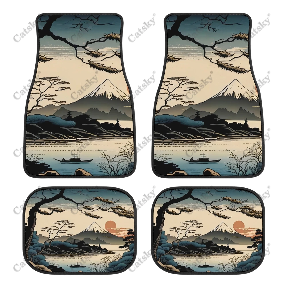 Japanese Landscape Wallpaper 4PCS Car Floor Mats Suitable for Most Cars Auto Interior Accessories Non-slip Protective Floor Mats