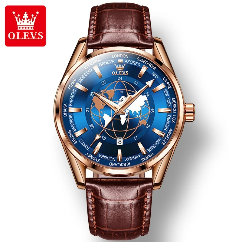 

OLEVS 9926 Fashion Quartz Watch Gift Round-dial Leather Watchband Wristwatch Calendar Luminous