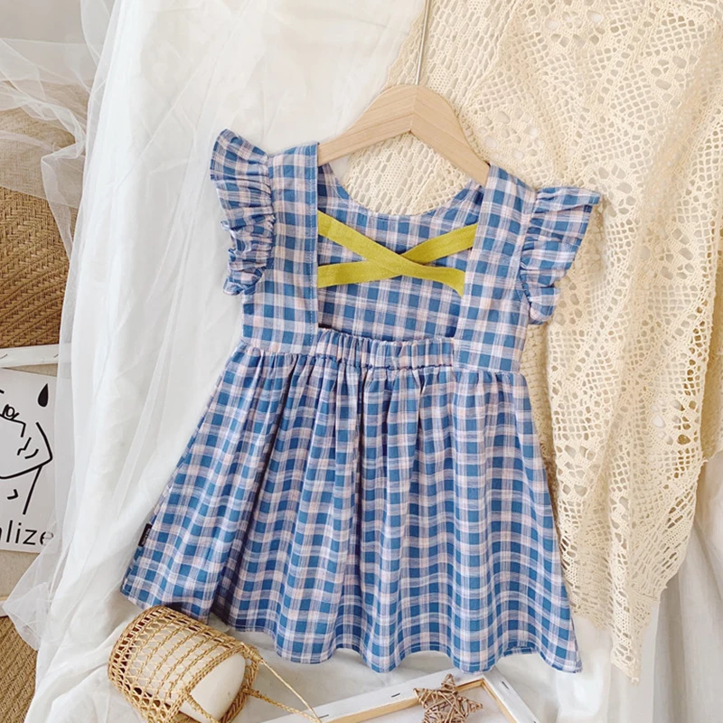 Summer Children Girls Dress Bow Tie Pleated Soft Fashion Comfortable Breathable Delicate Simple