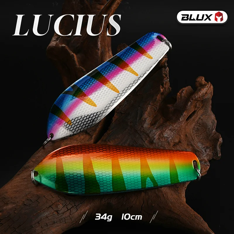 BLUX LUCIUS Legend Spoon Fsihing señuelo 34G 100MM fundición de latón puro curricán lento Metal Wobbler Pike Bass cebo aparejos de agua dulce