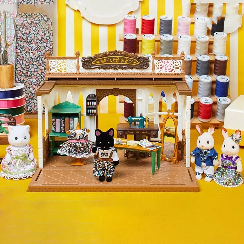 Authentic Sylvanian Families Anime Character Persian Cat Tailor Shop Set Toy Room Decoration Collection Toys Christmas Gifts