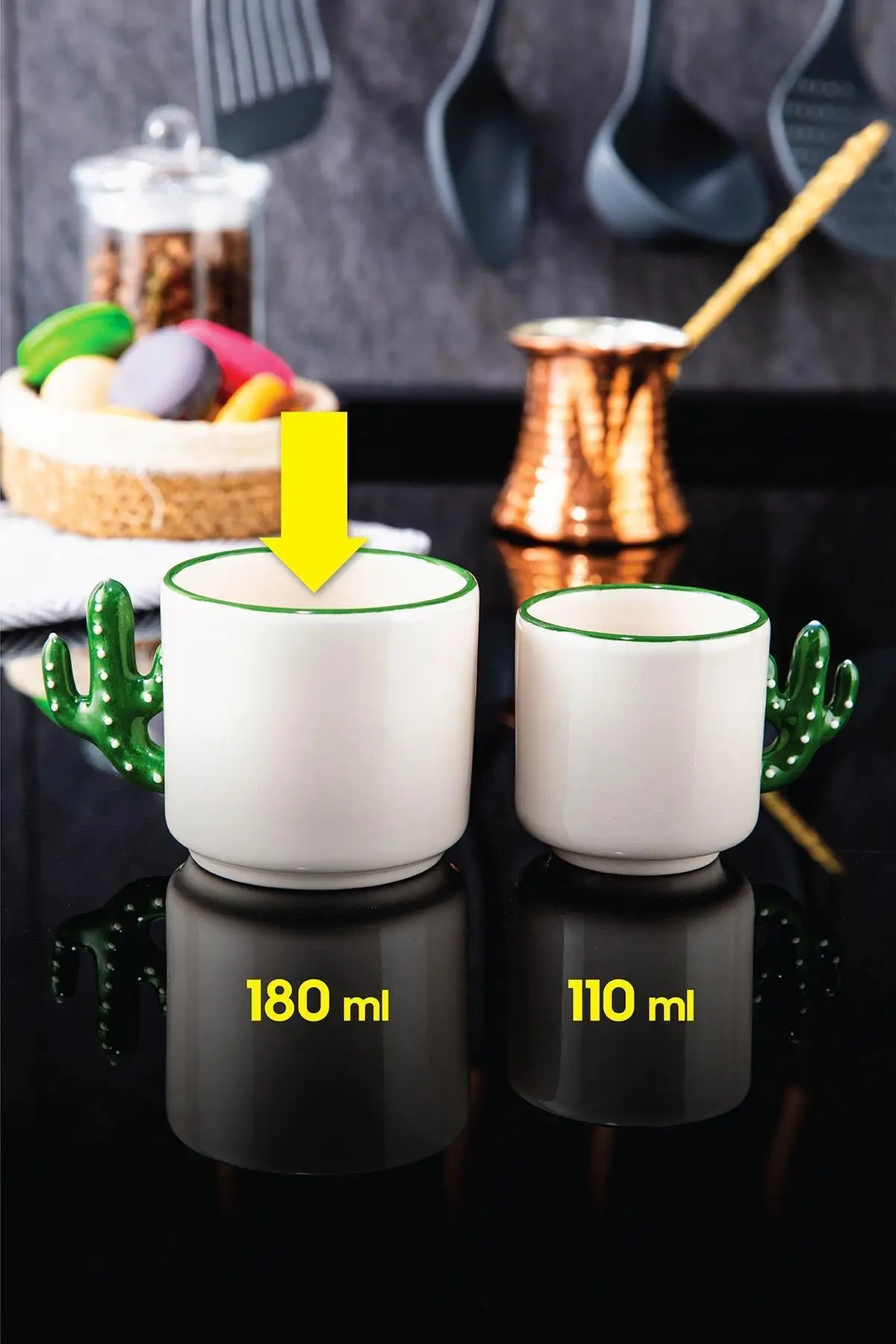 DOLBOVI cactus handmade 180 ml Mocha filter coffee cup set with 2 pcs