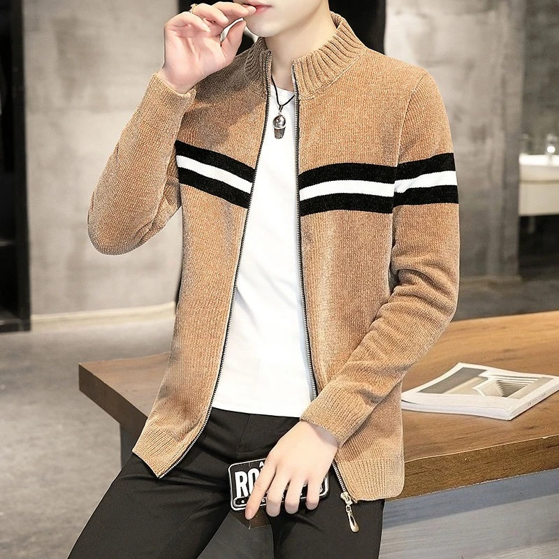 

Men's Chenille Turtleneck Knit Jacket 2025 Autumn Fashion Outerwear - Stylish Casual Sweater Cardigan Korean Style Men's Coat