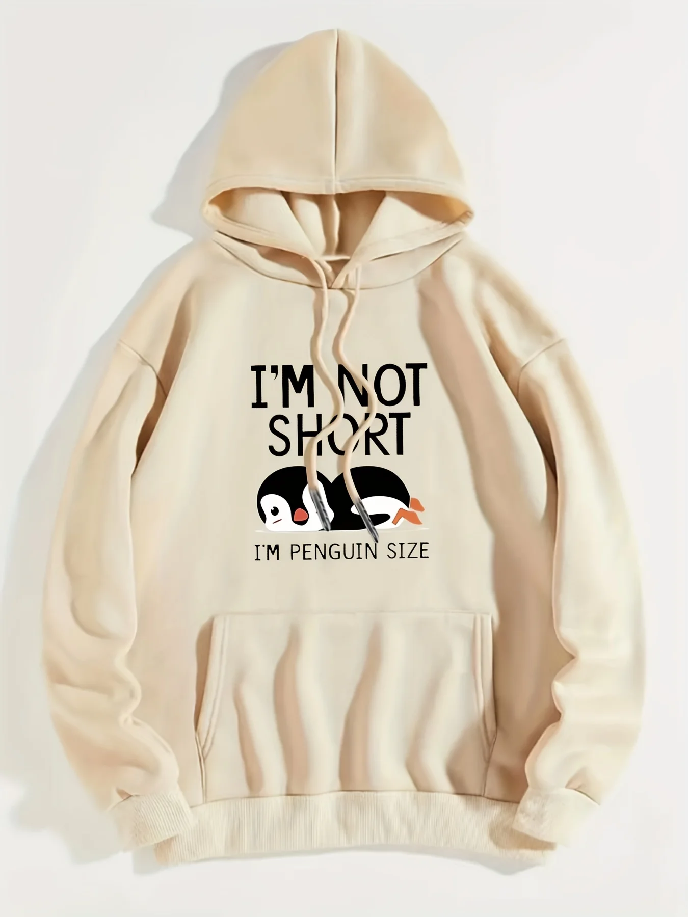 I'M Not Short ,I'M Penguin Size Funny Printing Women Hooded Fashion Cute Hoodies Basic Casual Hoody Fleece Warm O-Neck Clothes