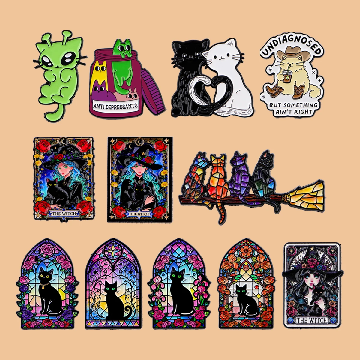 

Halloween Witch Black Cats Enamel Pins Cute Animal Brooch Lapel Pin Badge on Backpack Clothing Accessories Fashion Jewelry Gifts