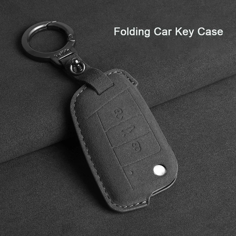 

Suede Car Flip Key Case Cover For Volkswagen VW Polo Golf MK4 7 Bora Tiguan Touran Jetta Passat For Skoda Octavia Kodiaq Karoq