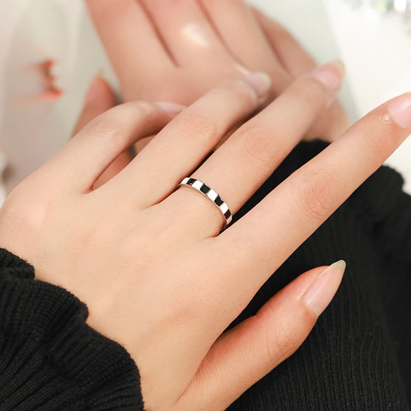 Modian 925 Sterling Silver Minimalist Black And White Grid Enamel Trendy Ring For Women Unique Original Design Ring Fine Jewelry